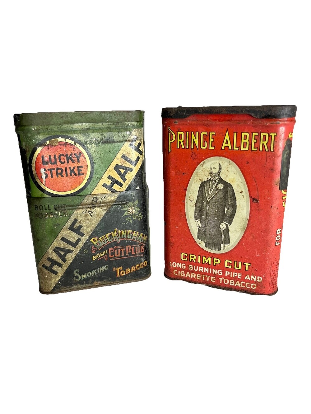 Antique Lot Lucky Strike Half And Half  & Prince Albert Tobacco Pocket Tins